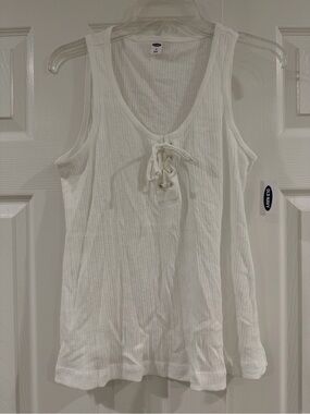 Old Navy White Ribbed Lace-Up Tank